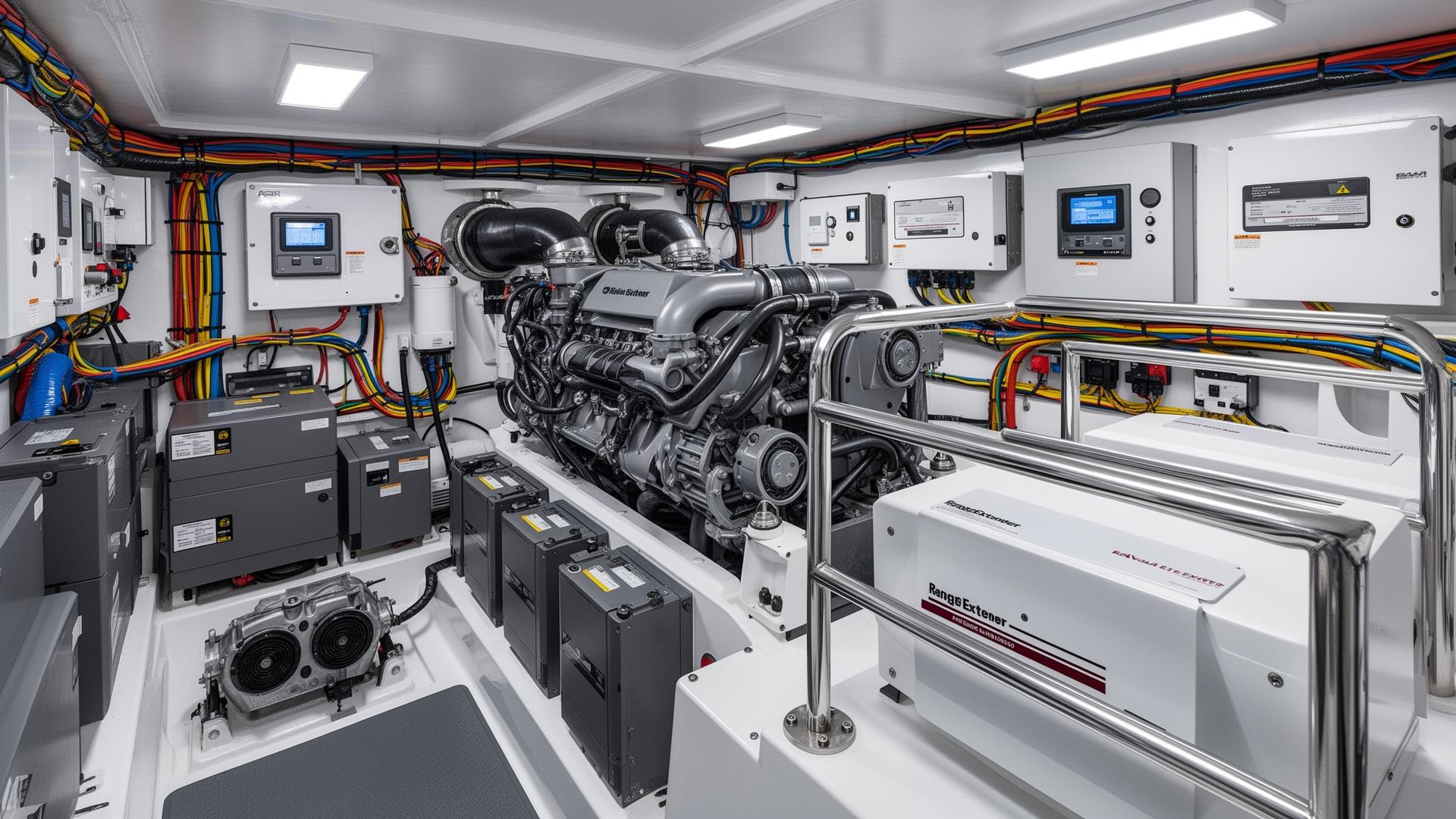 YachtFino One clean electric-hybrid engine and technical room