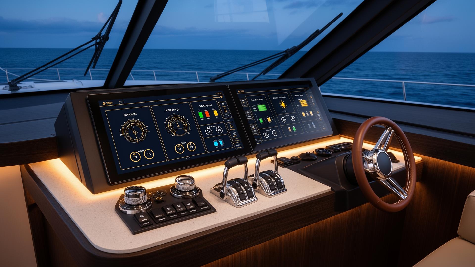 YachtFino Home touchscreen system with manual helm controls